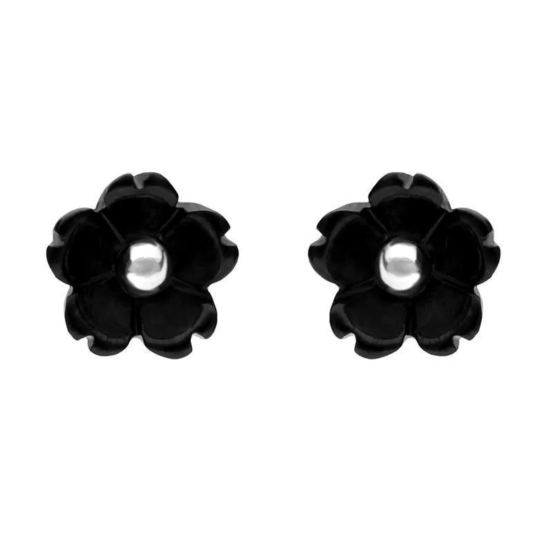 Sterling Silver Whitby Jet Tuberose 6mm Flower Stud Earrings sold by Jura Watches
