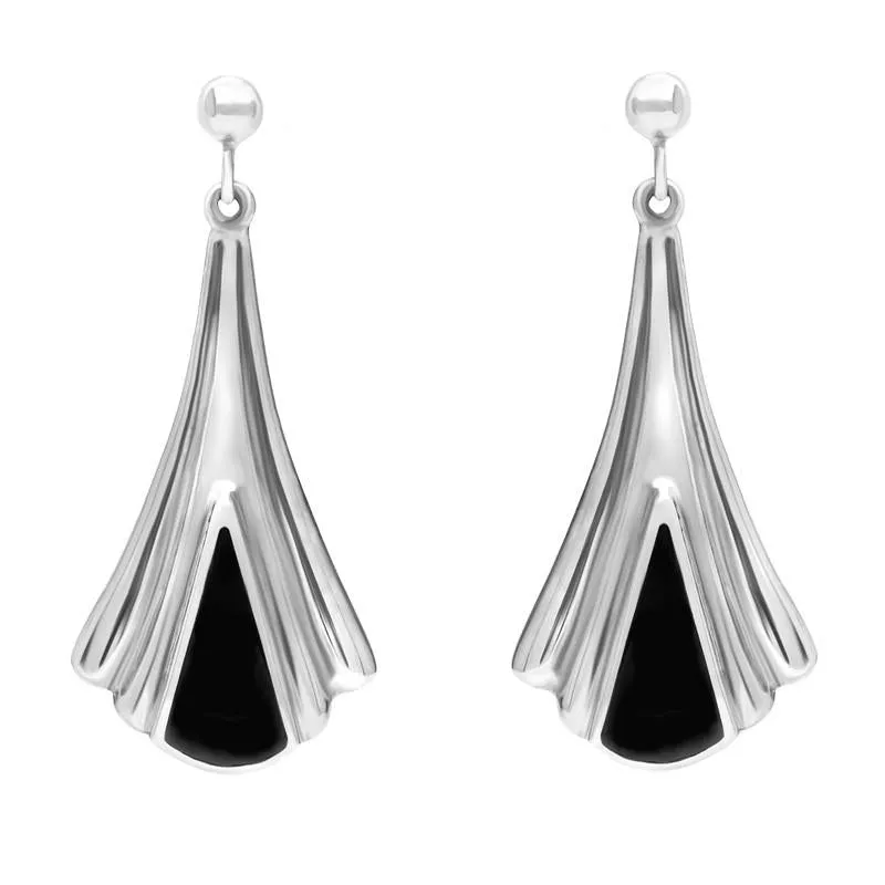 Sterling Silver Whitby Jet Fleur Triangle Drop Earrings sold by Jura Watches