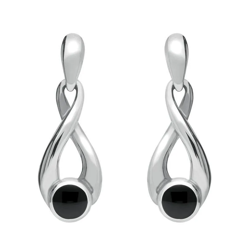 Sterling Silver Whitby Jet Eternity Loop Drop Earrings sold by Jura Watches