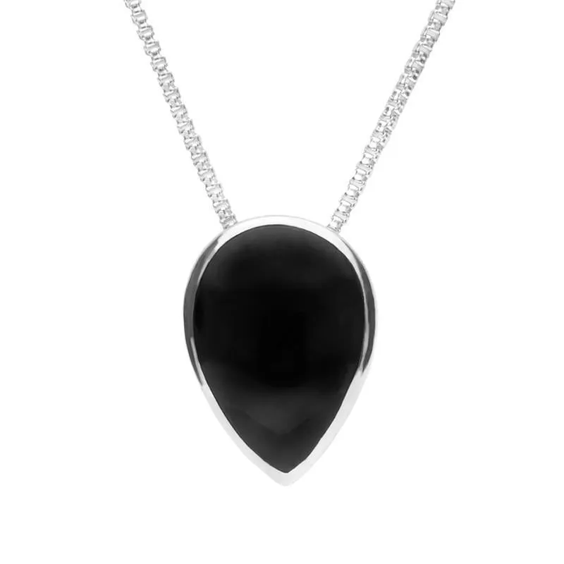 Sterling Silver Whitby Jet Upside Down Pear Necklace sold by Jura Watches