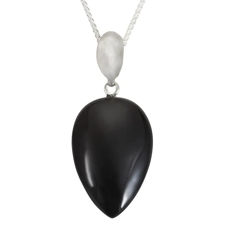 Sterling Silver Whitby Jet Upside Down Pear Necklace sold by Jura Watches