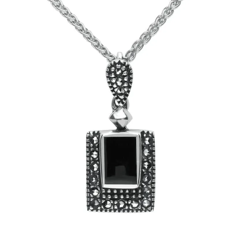 Sterling Silver Whitby Jet Marcasite Framed Oblong Necklace sold by Jura Watches