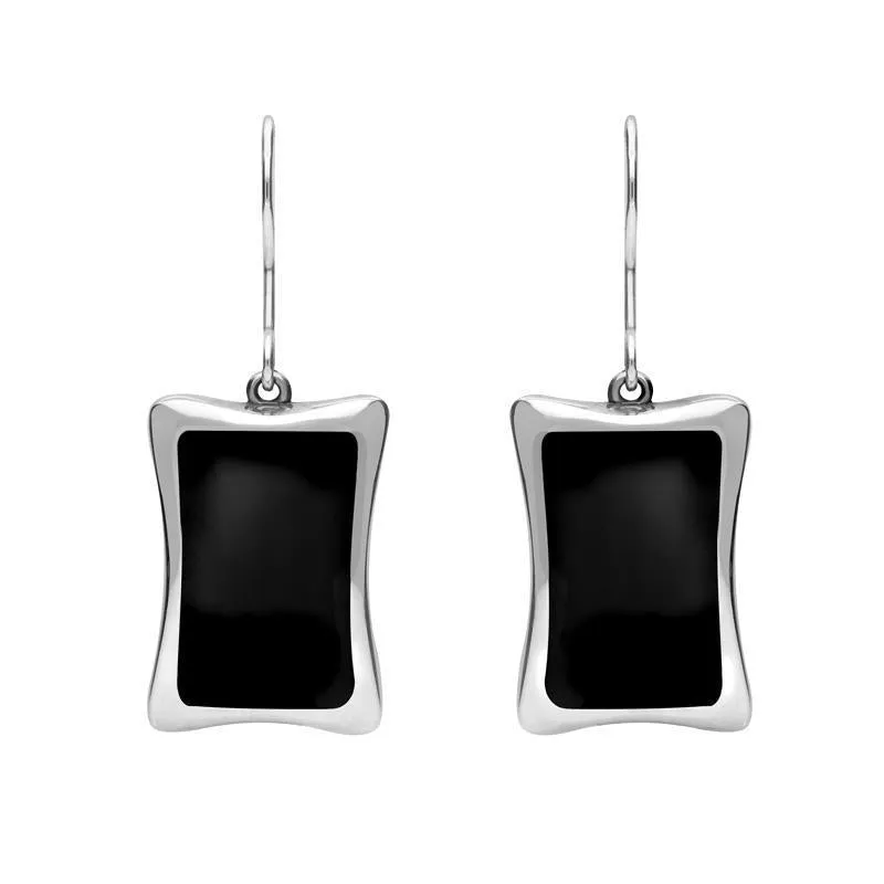 Sterling Silver Whitby Jet Abstract Oblong Hook Drop Earrings sold by Jura Watches
