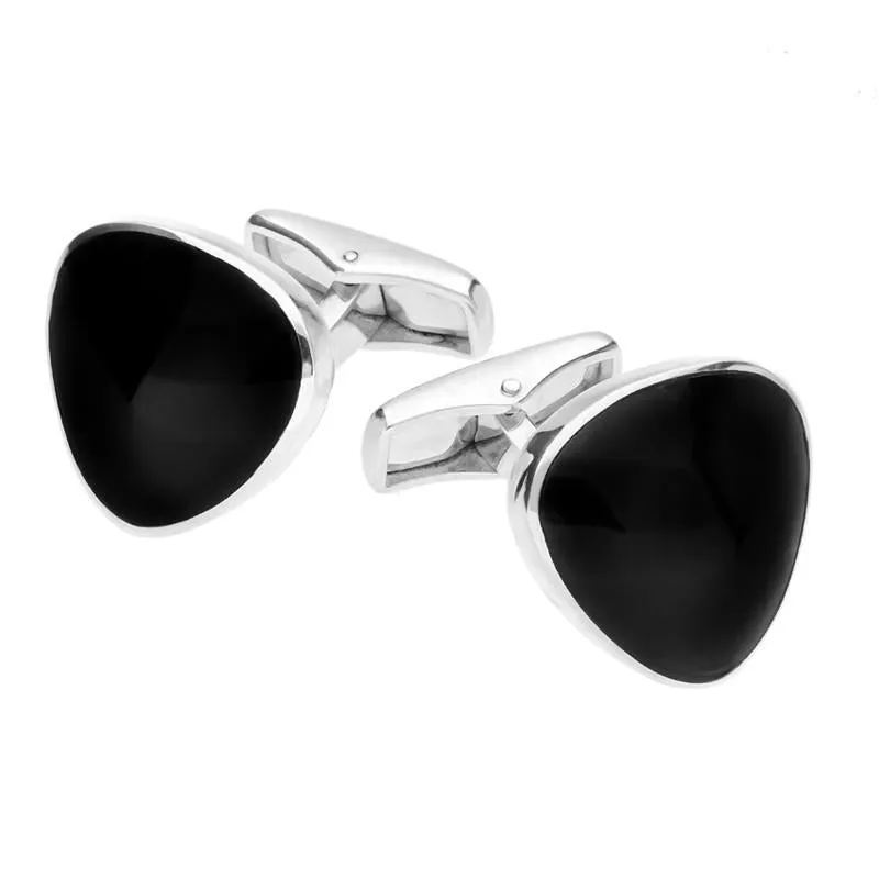 Sterling Silver Whitby Jet Curved Triangle Cufflinks sold by Jura Watches