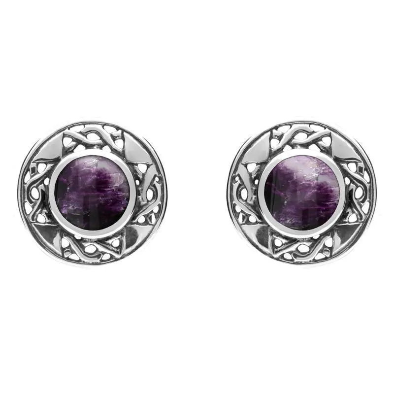 Sterling Silver Blue John Round Celtic Stud Earrings sold by Jura Watches