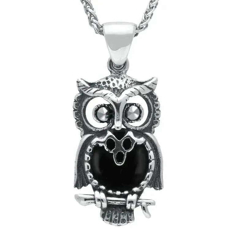 Sterling Silver Whitby Jet Small Owl Necklace sold by Jura Watches