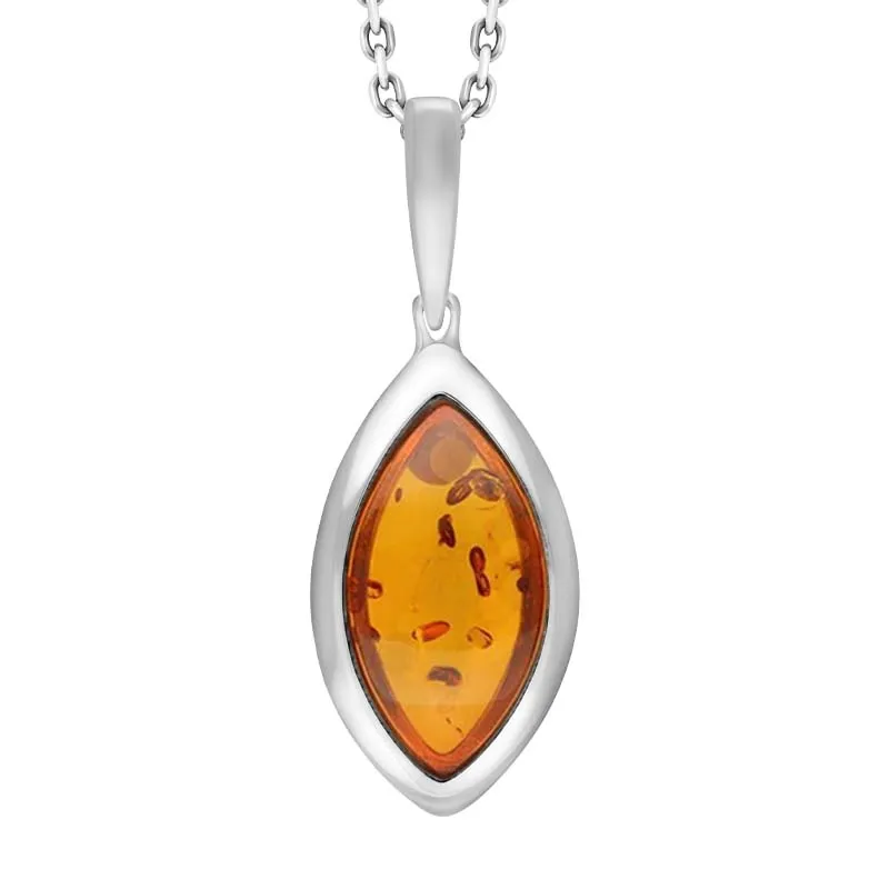 Sterling Silver Amber Curved Marquise Necklace sold by Jura Watches