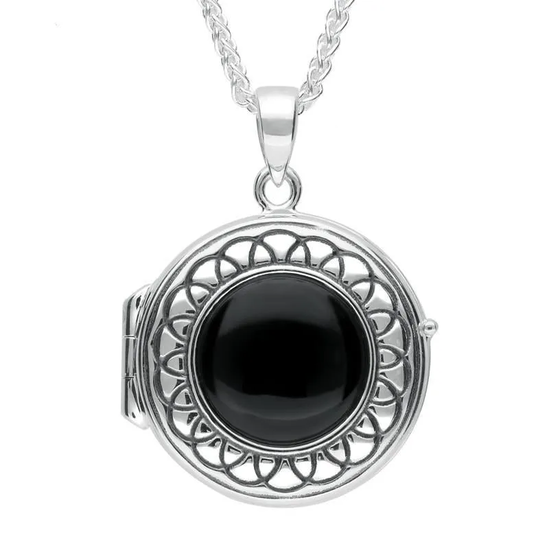 Sterling Silver Whitby Jet Round Locket Necklace sold by Jura Watches