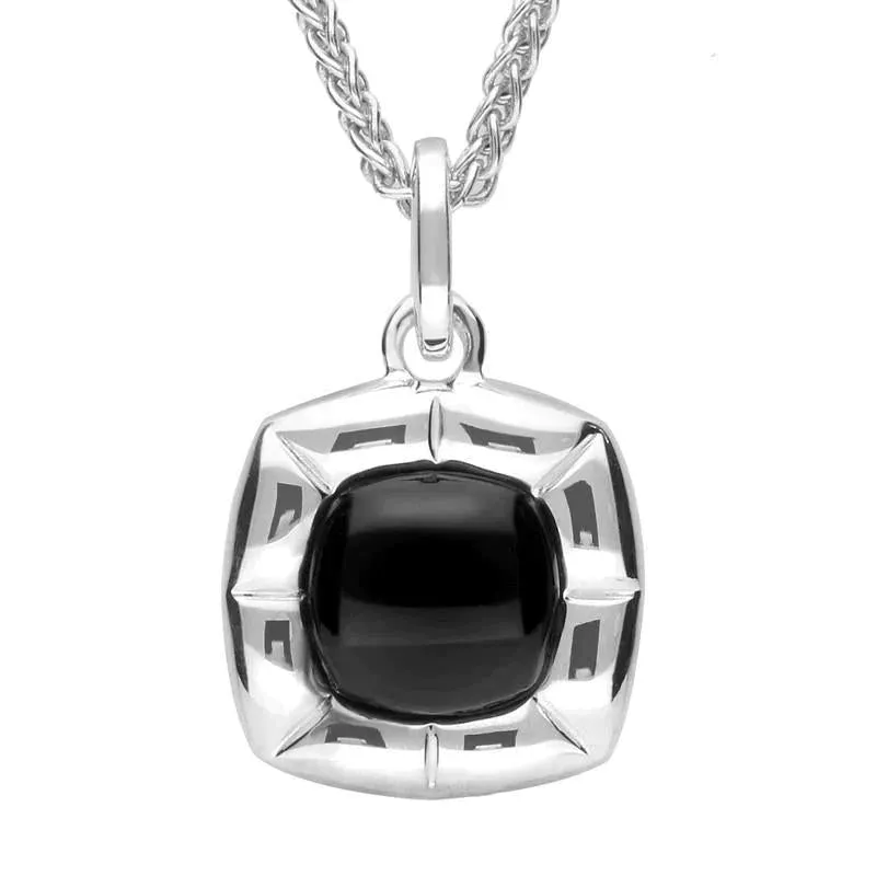 Sterling Silver Whitby Jet Ridged Cushion Necklace sold by Jura Watches