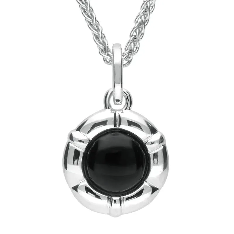 Sterling Silver Whitby Jet Ridged Round Necklace sold by Jura Watches