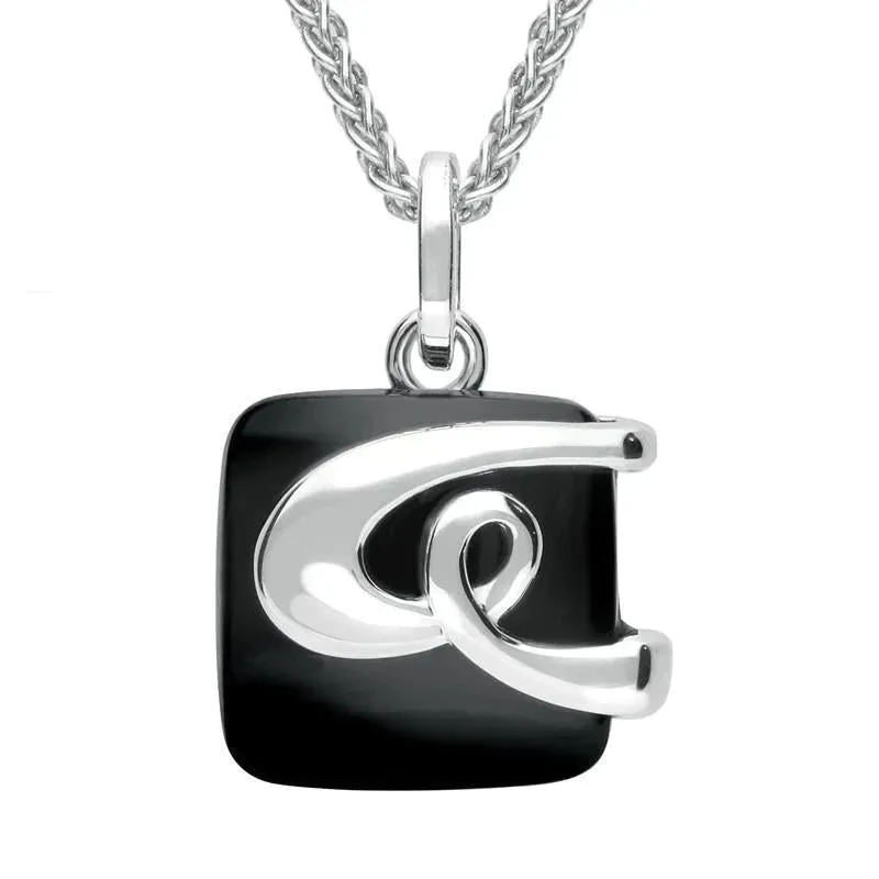 Sterling Silver Whitby Jet Square Knot Necklace made by C.W. Sellors