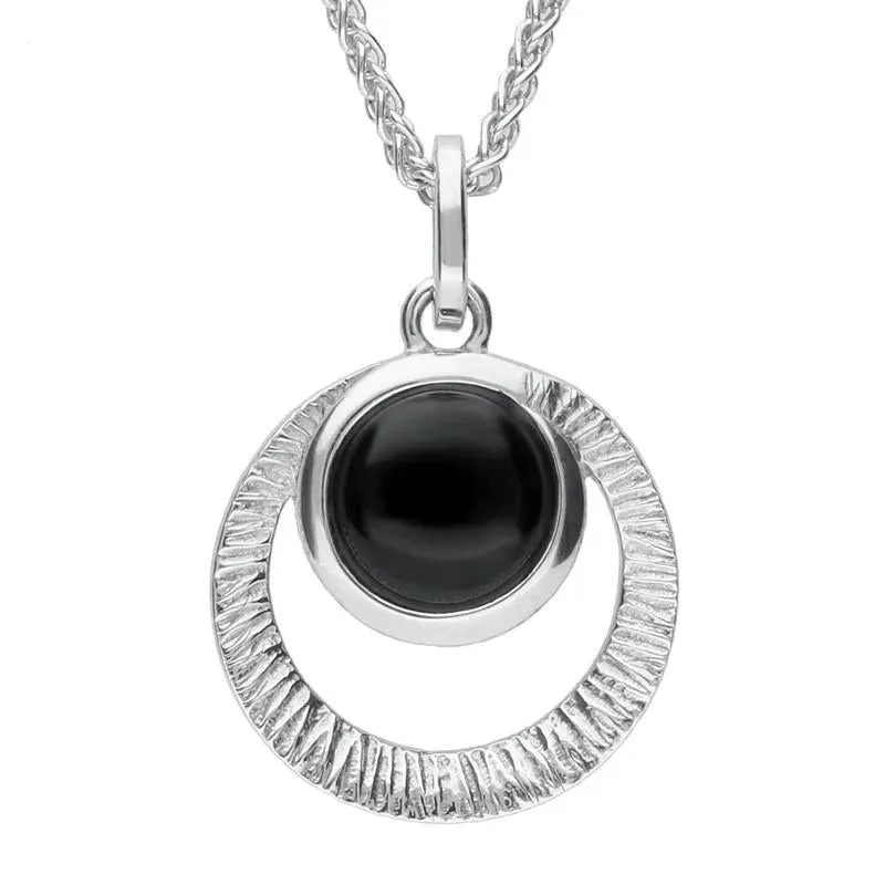 Sterling Silver Whitby Jet Circular Cut Out Necklace sold by Jura Watches