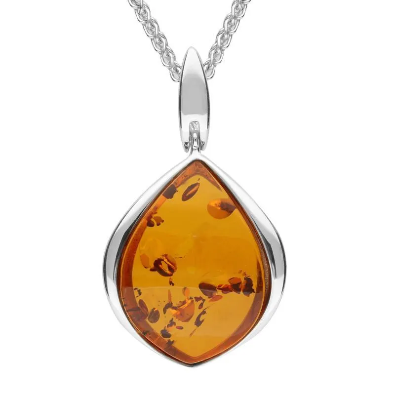 Sterling Silver Amber Pear Drop Necklace sold by Jura Watches