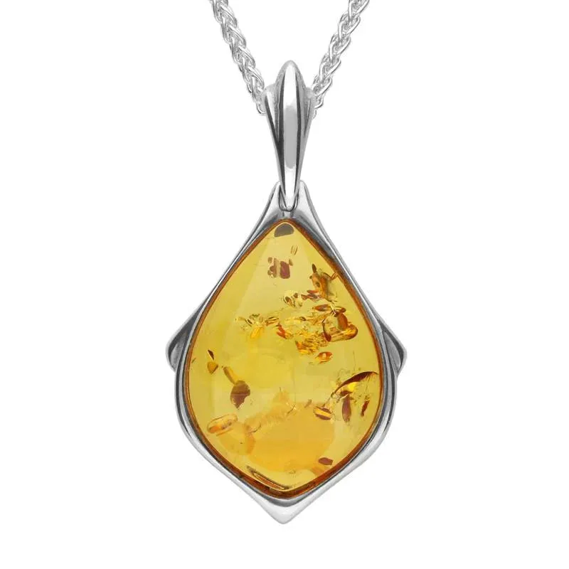 Sterling Silver Amber Teardrop Necklace sold by Jura Watches