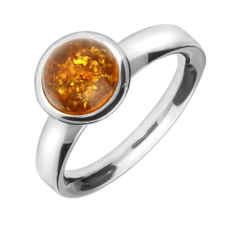 Sterling Silver Amber Round Stone Ring sold by Jura Watches