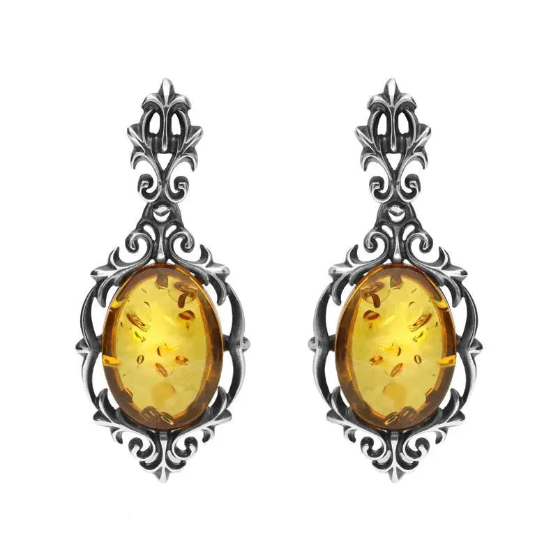 Sterling Silver Amber Oval Drop Earrings sold by Jura Watches