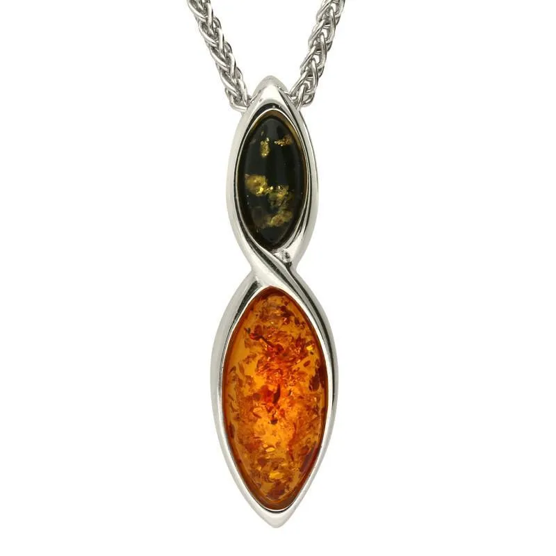 Sterling Silver Baltic Amber Two Tone Marquise Necklace sold by Jura Watches
