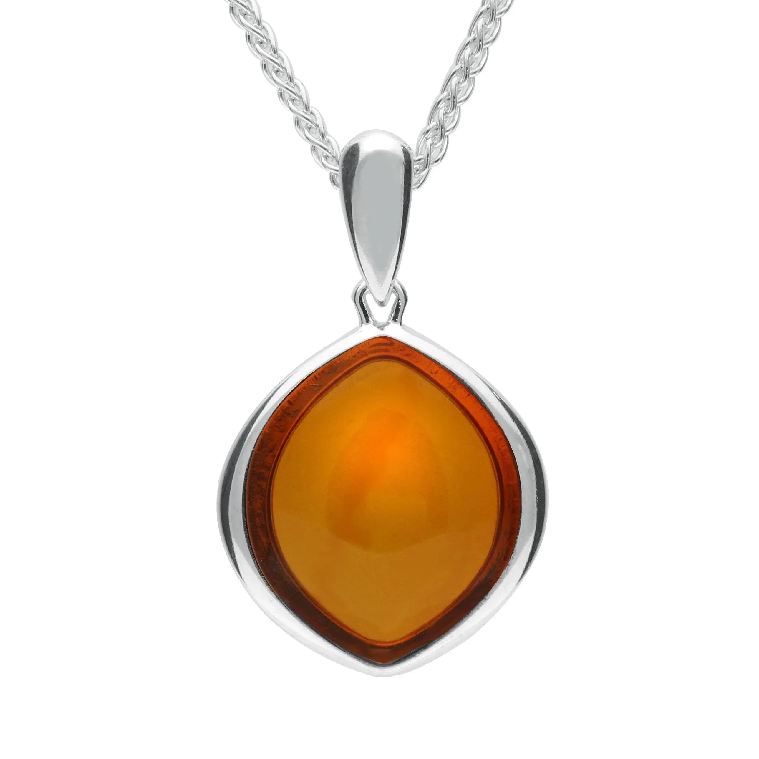 Sterling Silver Baltic Amber Marquise Open Back Necklace sold by Jura Watches