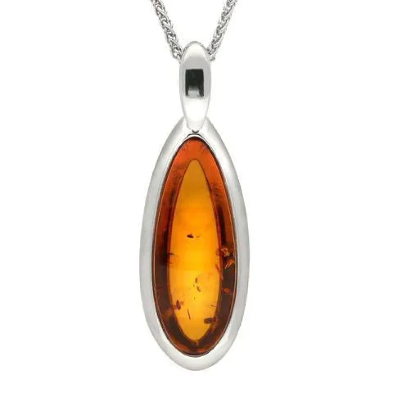 Sterling Silver Baltic Amber Curved Pear Necklace sold by Jura Watches