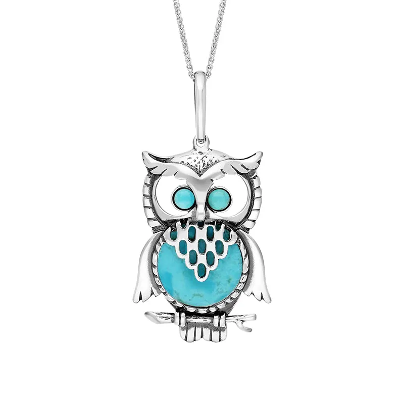 Sterling Silver Turquoise Large Owl On Branch Necklace sold by Jura Watches