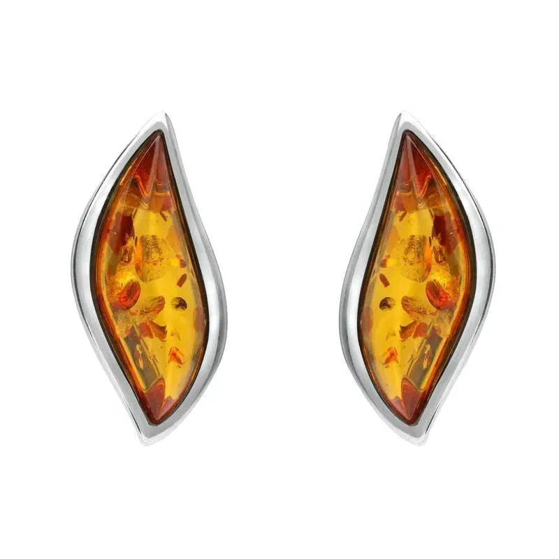 Sterling Silver Amber Leaf Stud Earrings sold by Jura Watches