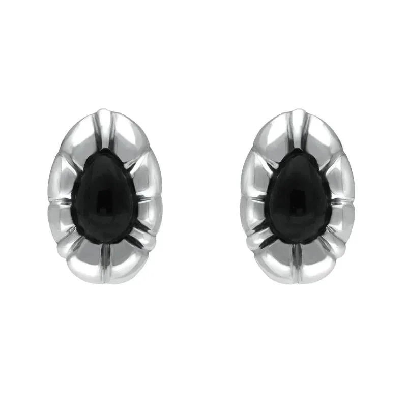 Sterling Silver Whitby Jet Framed Pear Stud Earrings sold by Jura Watches