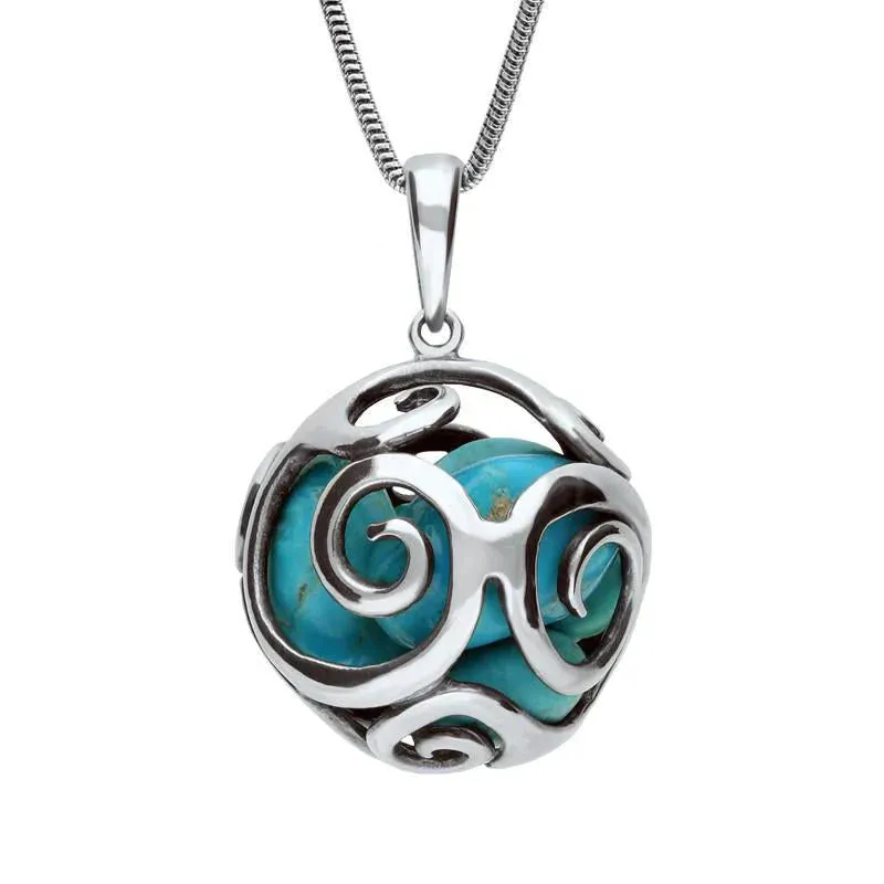 Sterling Silver Turquoise Swirl Cage Bead Necklace sold by Jura Watches