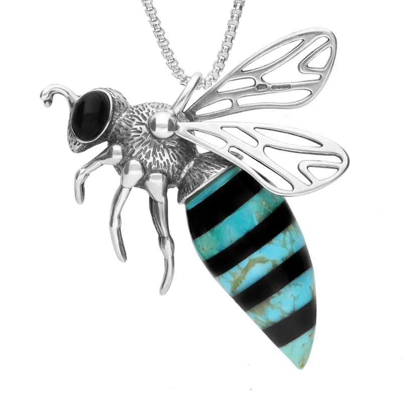 Sterling Silver Whitby Jet Turquoise Small Bee Necklace sold by Jura Watches