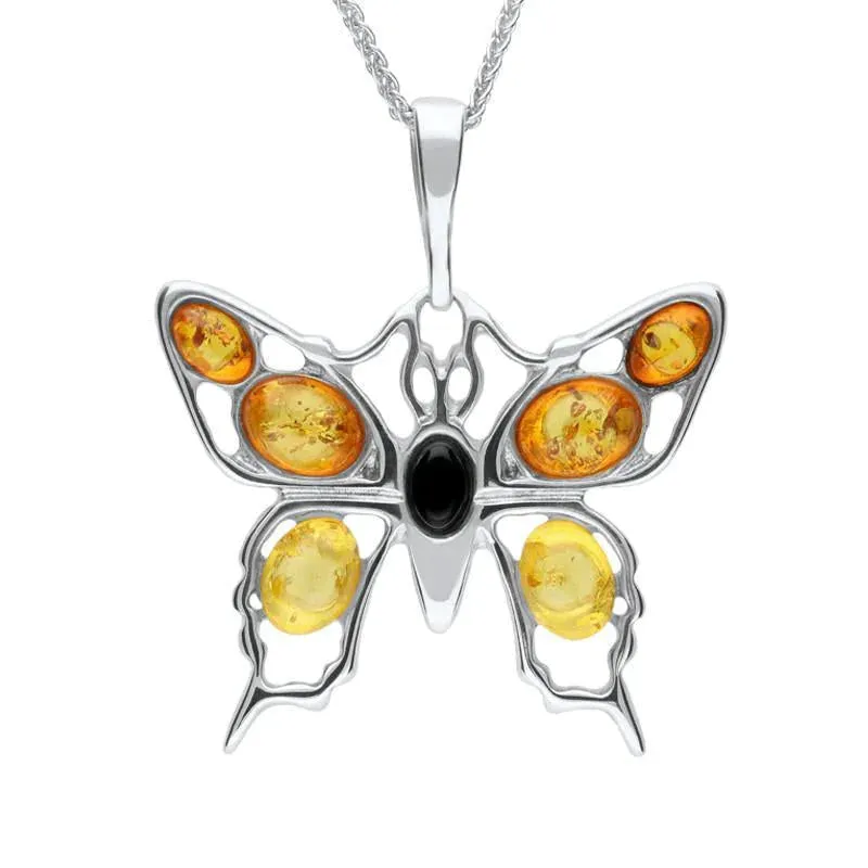 Sterling Silver Whitby Jet Amber Butterfly Necklace sold by Jura Watches