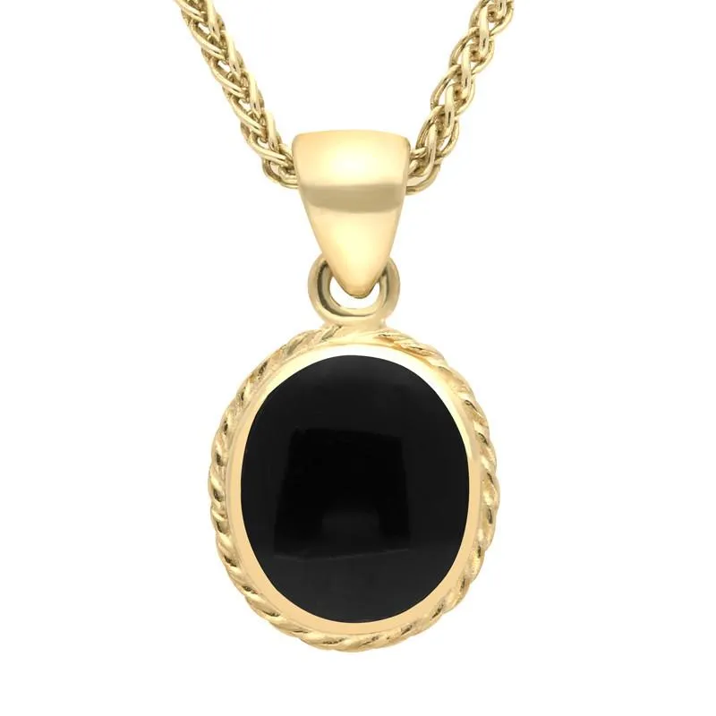 9ct Yellow Gold Whitby Jet Heritage Rope Edge Oval Pendant sold by Jura Watches