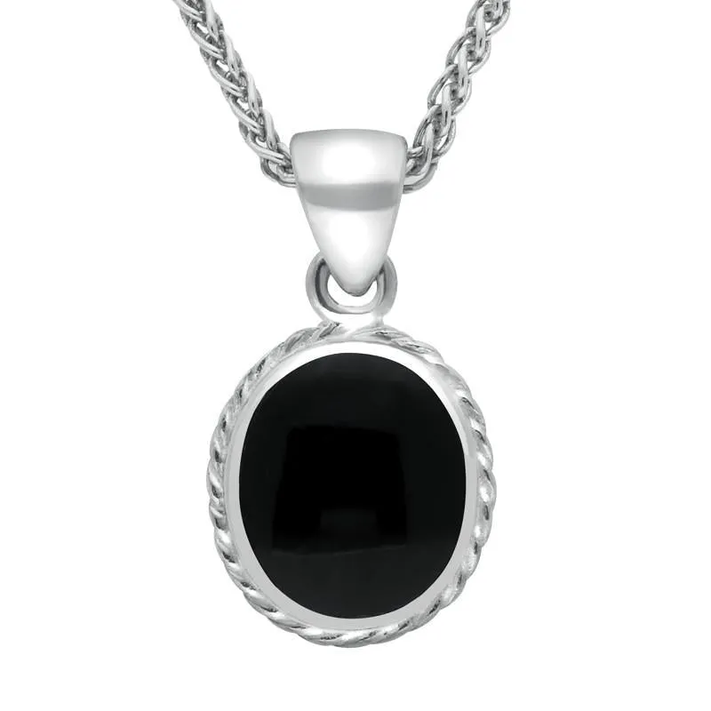 Sterling Silver Whitby Jet Heritage Rope Edge Oval Pendant sold by Jura Watches