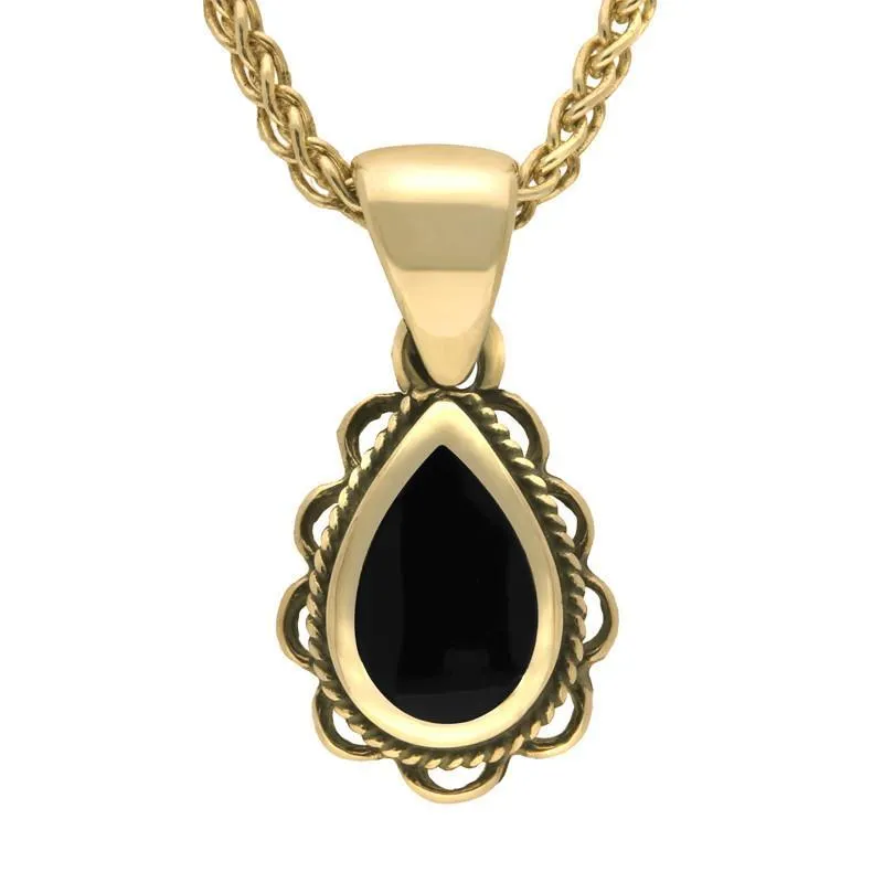 9ct Yellow Gold Whitby Jet Pear Drop Frill Necklace sold by Jura Watches