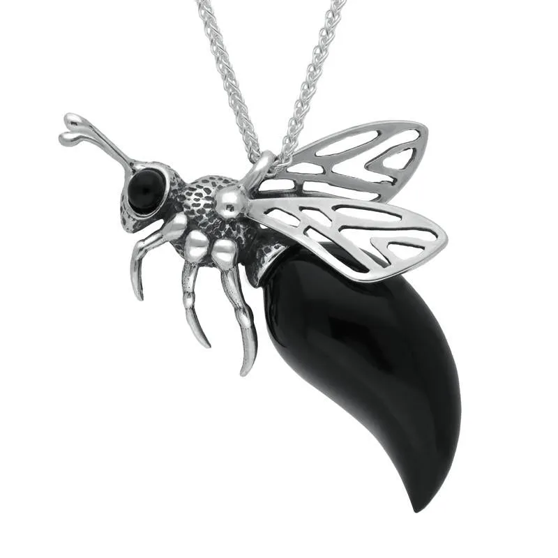 Sterling Silver Whitby Jet Small Bee Necklace sold by Jura Watches