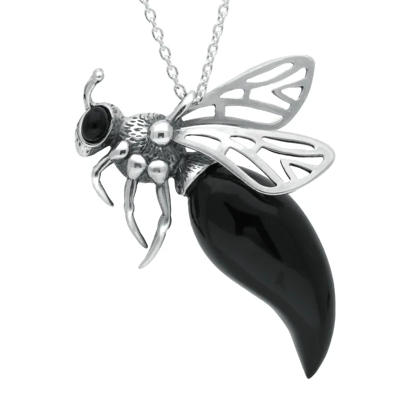 Sterling Silver Whitby Jet Medium Honey Bee Necklace sold by Jura Watches