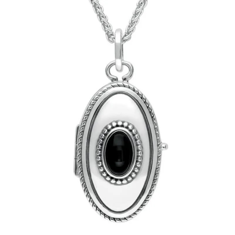 Sterling Silver Whitby Jet Oval Locket sold by Jura Watches