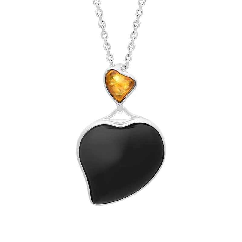 Sterling Silver Whitby Jet Amber Heart Necklace sold by Jura Watches