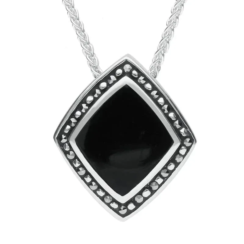 Sterling Silver Whitby Jet Marcasite Rhombus Necklace sold by Jura Watches
