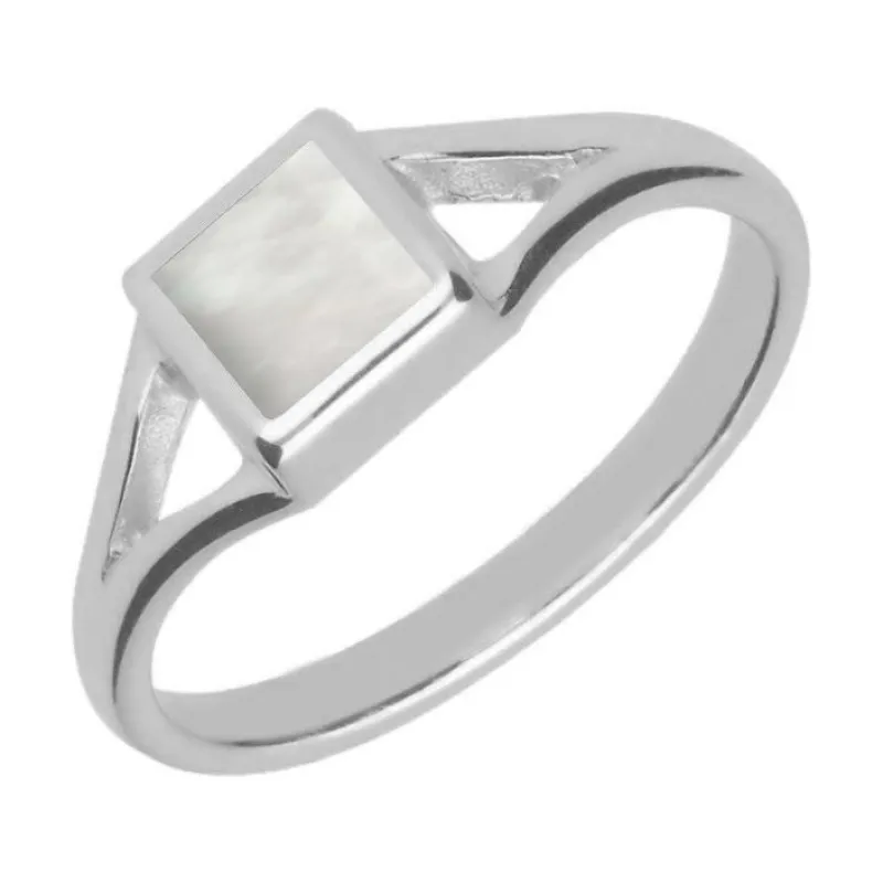 Sterling Silver Mother of Pearl Square Split Shoulder Ring sold by Jura Watches