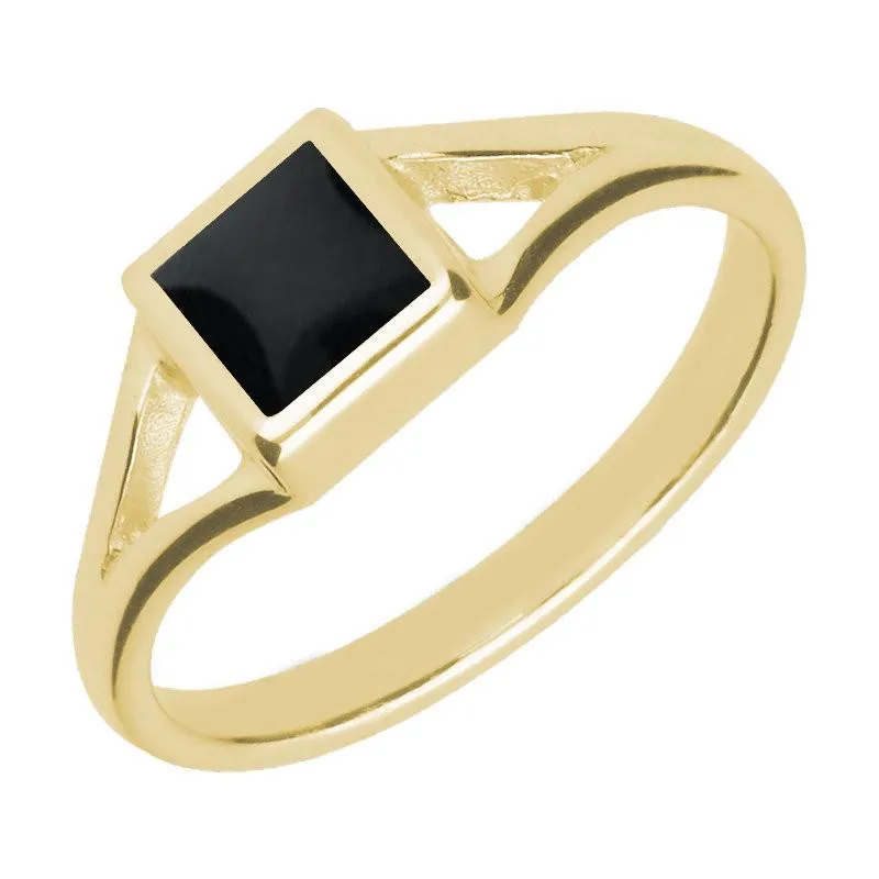 18ct Yellow Gold Whitby Jet Square Split Shoulder Ring sold by Jura Watches