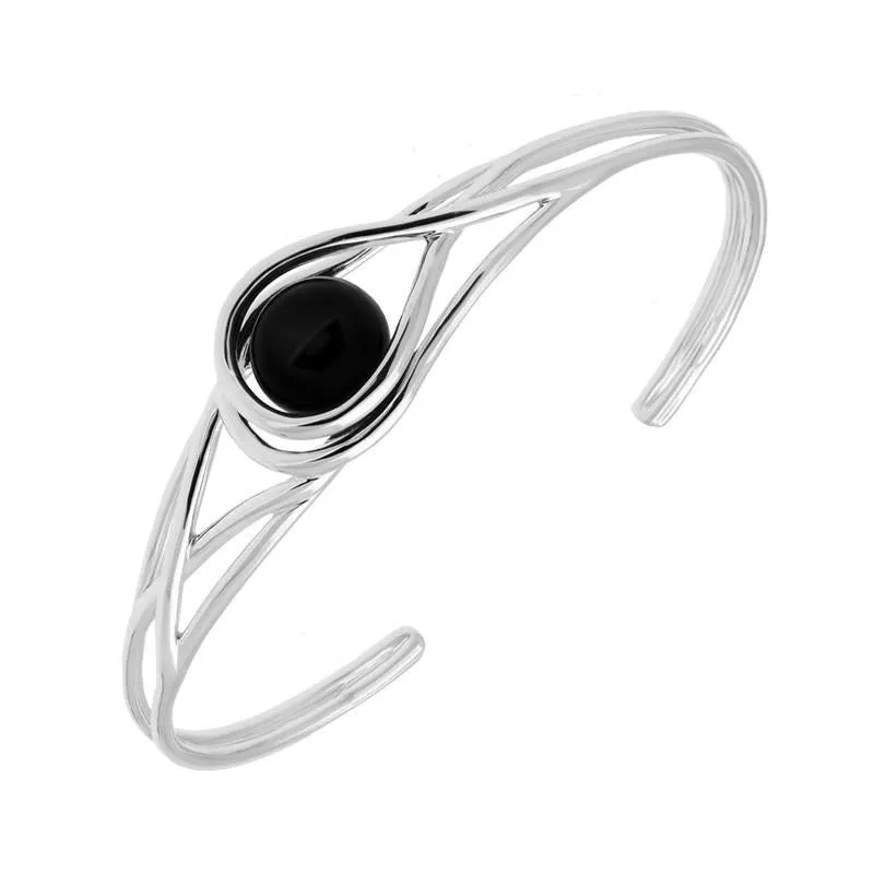 Sterling Silver Whitby Jet Round Twisted Bangle sold by Jura Watches