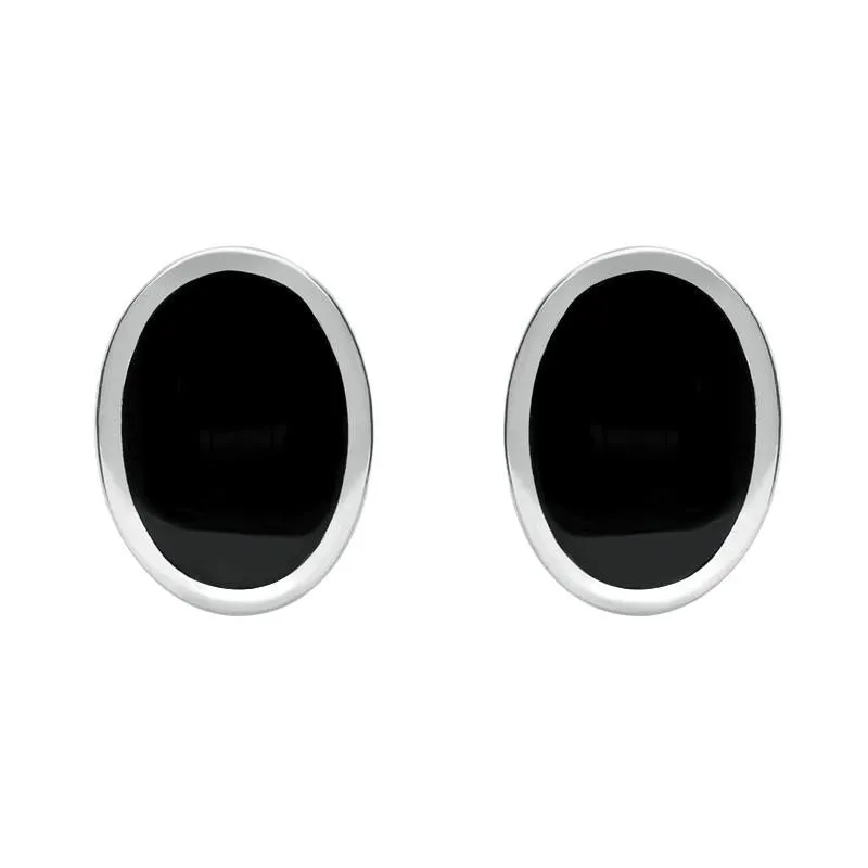 Sterling Silver Whitby Jet Framed Oval Stud Earrings sold by Jura Watches