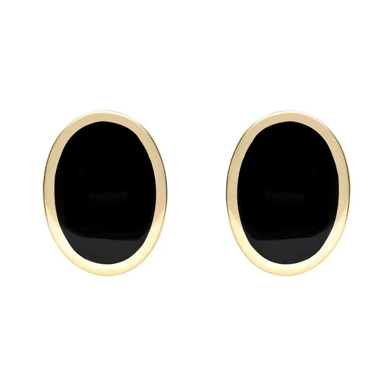 9ct Yellow Gold Whitby Jet Framed Oval Stud Earrings sold by Jura Watches
