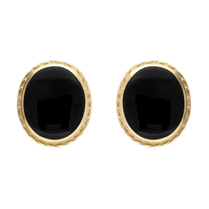 9ct Yellow Gold Whitby Jet Rope Edge Oval Stud Earrings sold by Jura Watches