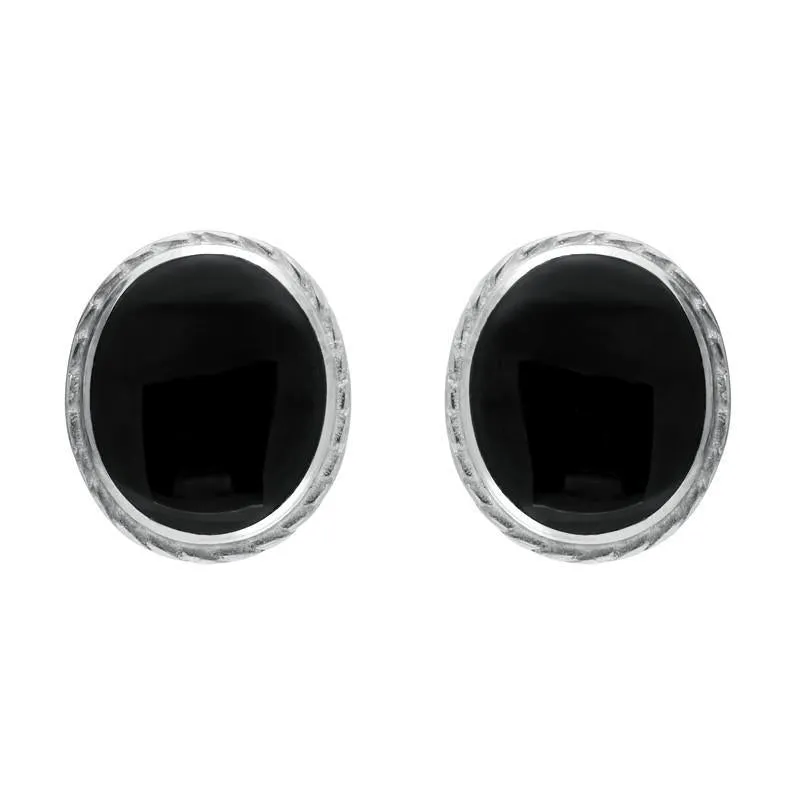 Sterling Silver Whitby Jet Rope Edge Oval Stud Earrings sold by Jura Watches