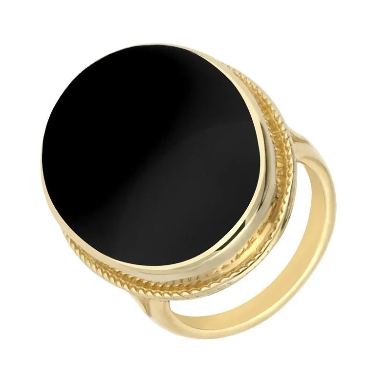 9ct Yellow Gold Whitby Jet Large Oval Stone Statement Ring D sold by Jura Watches
