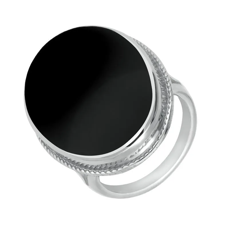 Sterling Silver Whitby Jet Large Oval Stone Statement Ring sold by Jura Watches