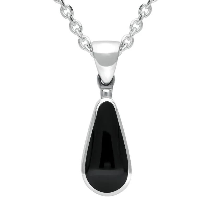 Sterling Silver Whitby Jet Small Pear Necklace sold by Jura Watches