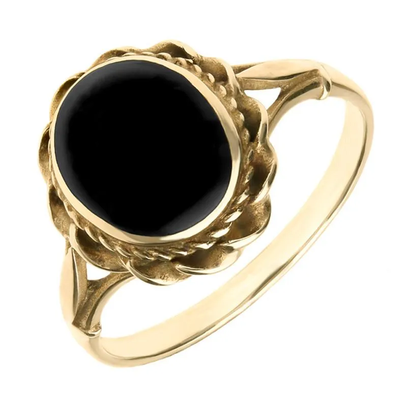 9ct Yellow Gold Whitby Jet Oval Rope Twist Ring sold by Jura Watches