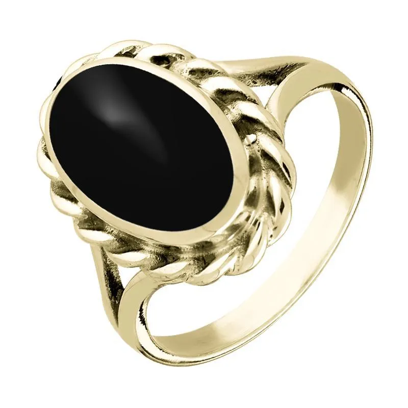 9ct Yellow Gold Whitby Jet Large Oval Rope Edge Ring sold by Jura Watches