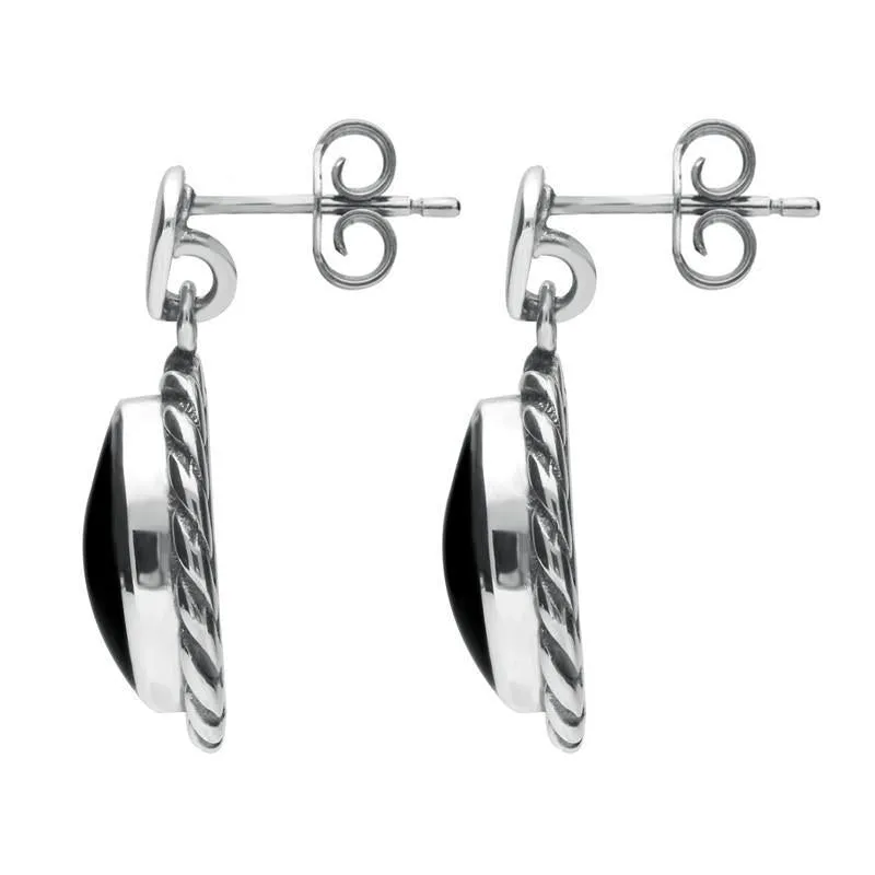Sterling Silver Whitby Jet Oval Rope Edge Triangle Bail Drop Earrings sold by Jura Watches product image thumbnail 2